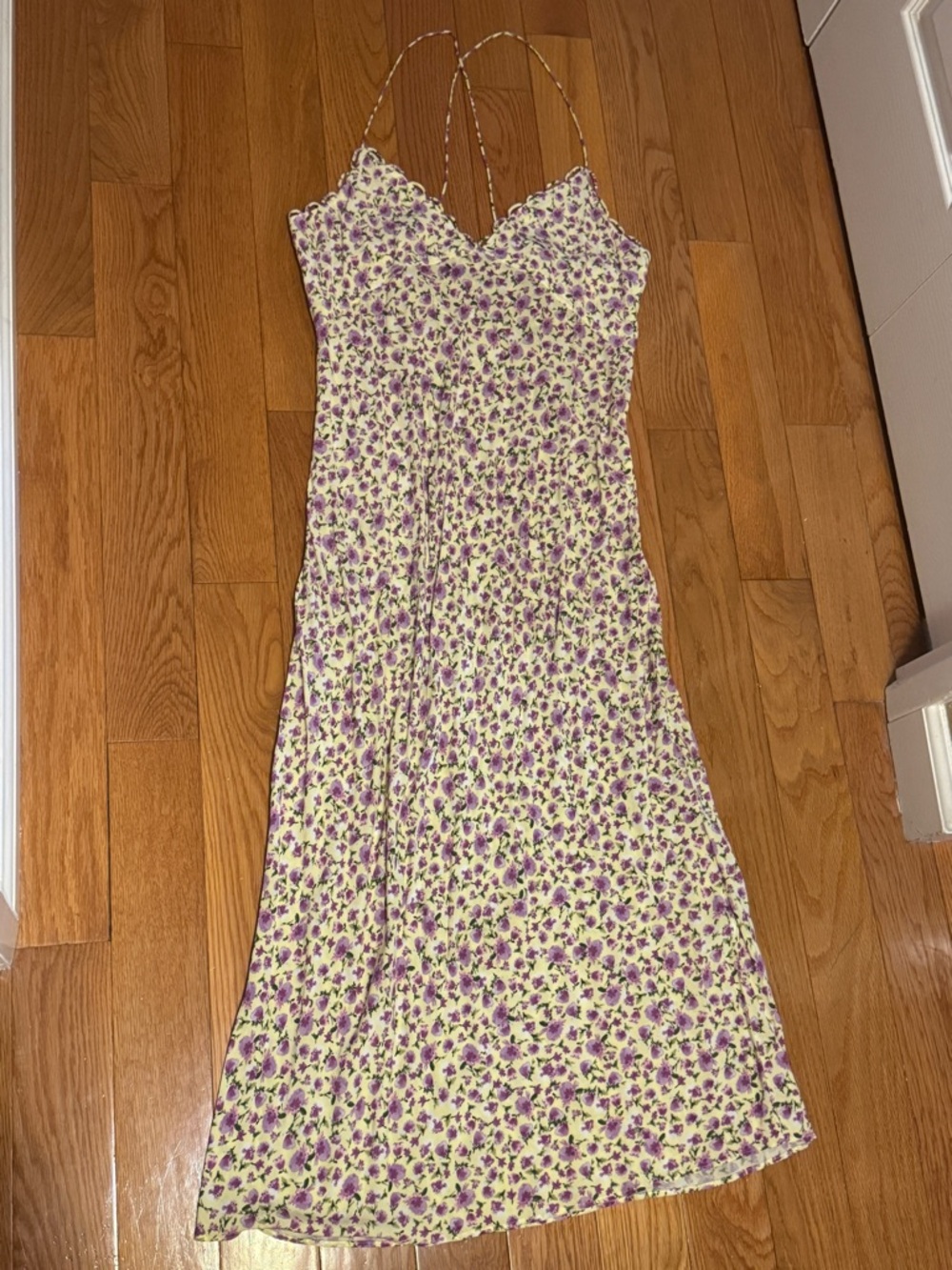 Zara Yellow Maxi Dress with Purple Floral Print